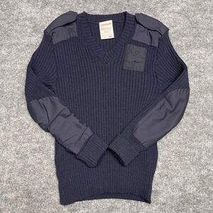 Blauer Sweater Mens Navy Blue Medium Commando Elbow Patch Wool Ribbed Made in UK